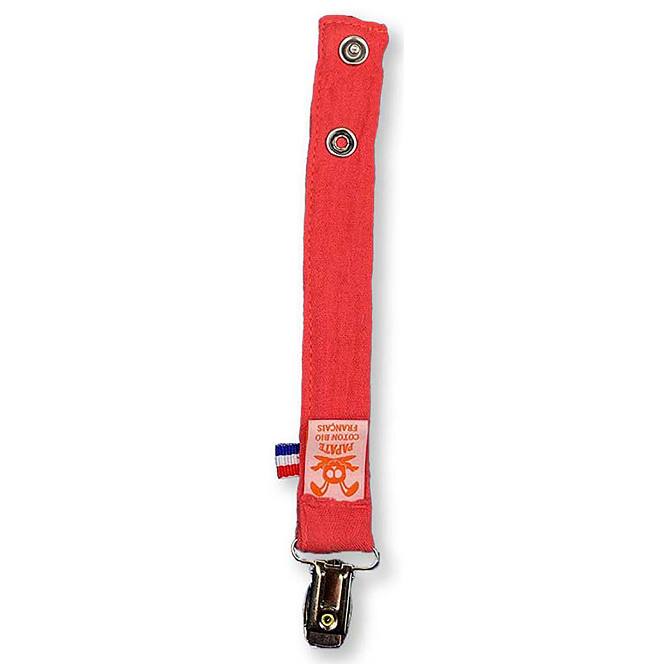 Papate Attache Tétine en Coton Bio Teddy fraise - 17x2 cm