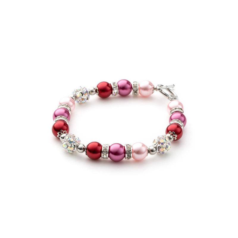Bracelet 1 Rang en Perles Roses, Cristal et Plaqué Rhodium