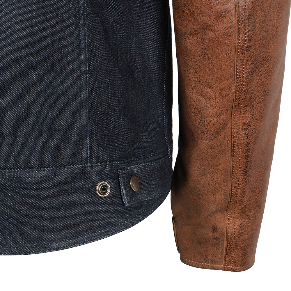 Helstons - Blouson Winston Coton Cuir Bleu / Marron