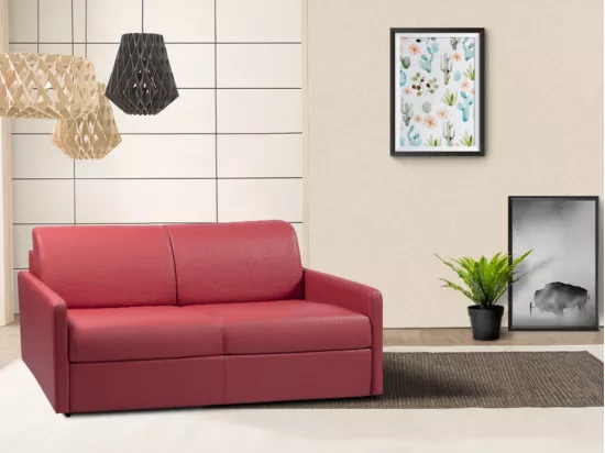 Canapé 2 places convertible express en simili marron - Couchage 120 cm - Matelas 14 cm CALIFE