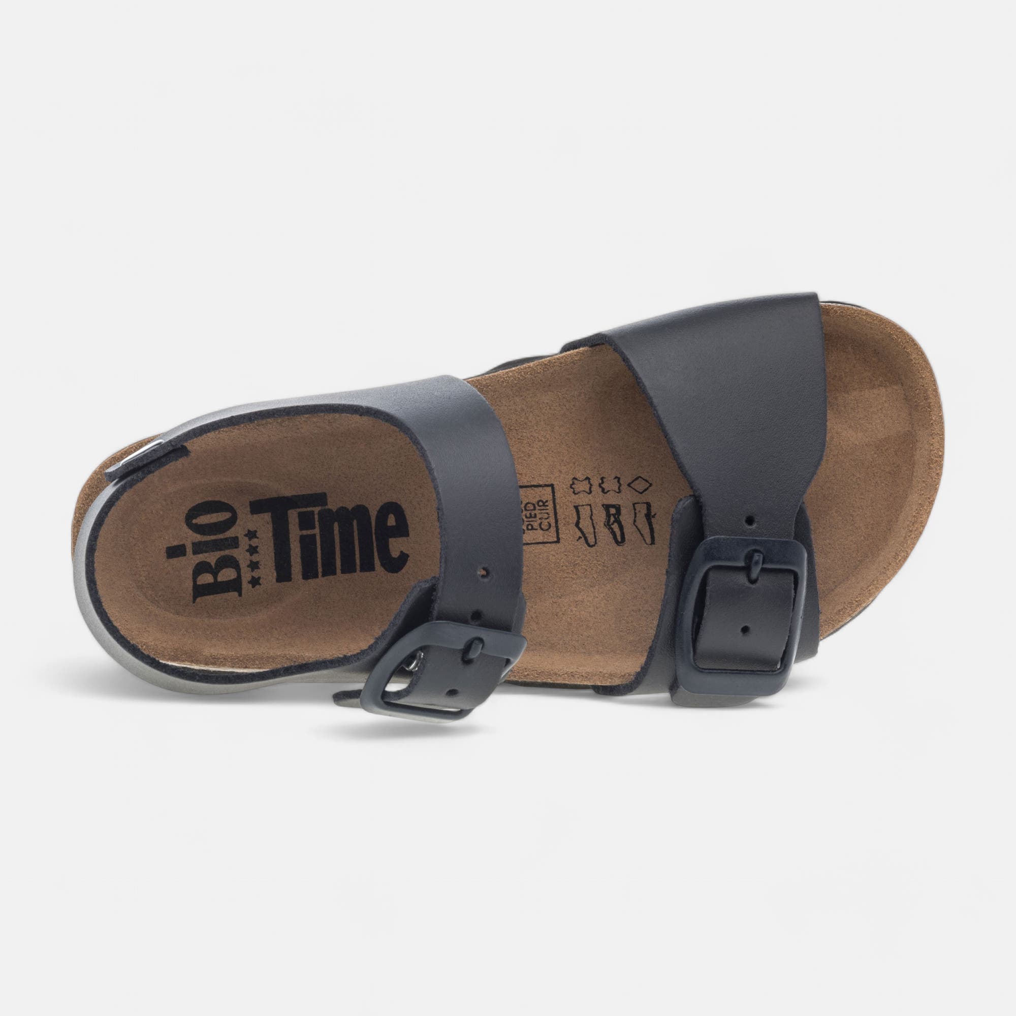 Mules semelle liège Garçon en cuir bleu