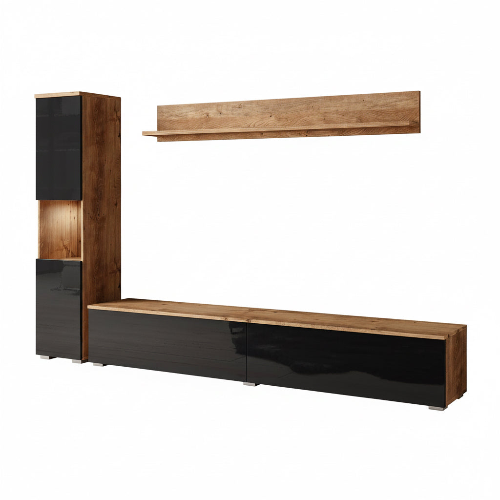 Pure - Wandmeubel - Zwart/donker eiken - 180x33x32 cm