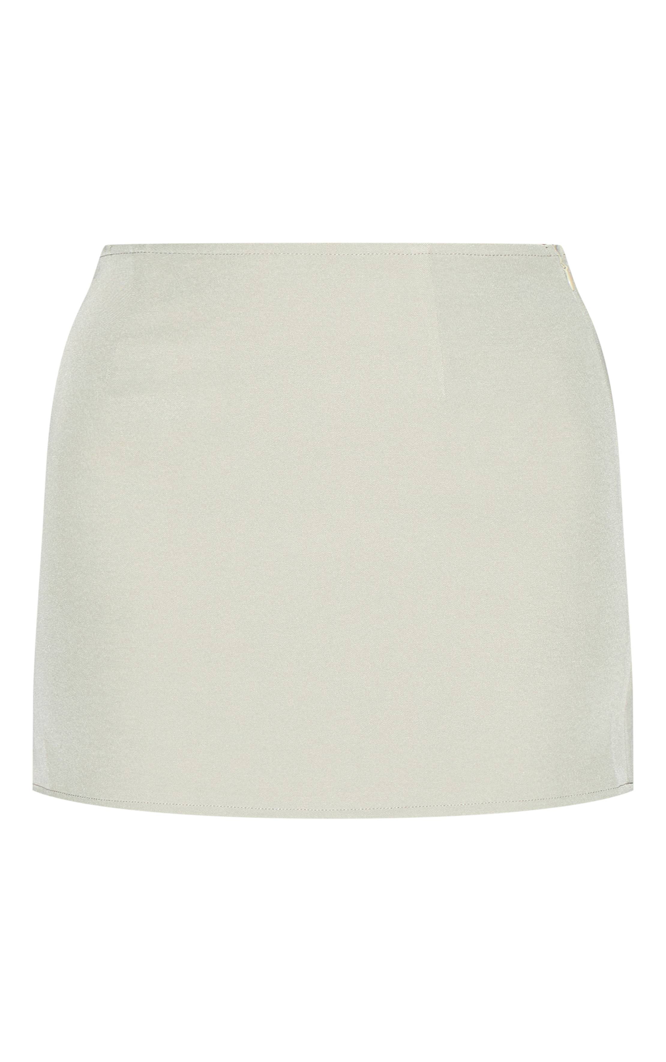 Sage Khaki Mini Jupe Taille Mi-haute En Tissu Tissé