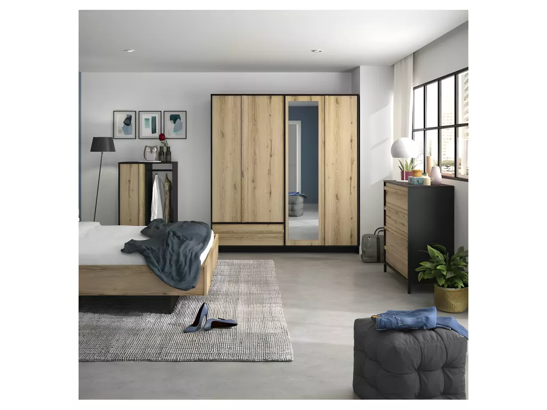 Vestiaire 1 porte 1 penderie Chêne Noir - FIP