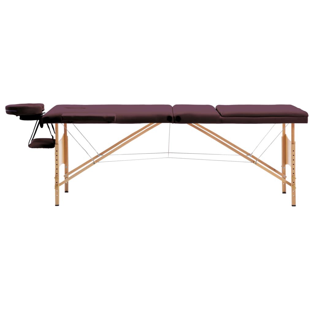 vidaXL Opvouwbare massagetafel, 3 zones, hout, wijnpaars