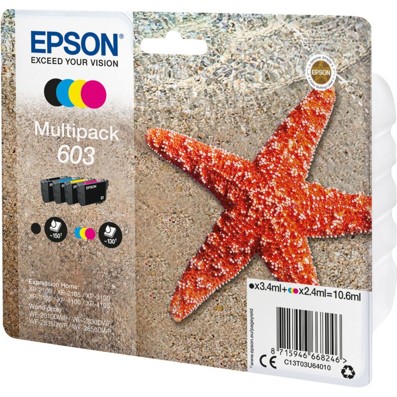 Epson 603 Pack de 4 cartouches 1 noir et 3 couleurs pour imprimante jet d'encre