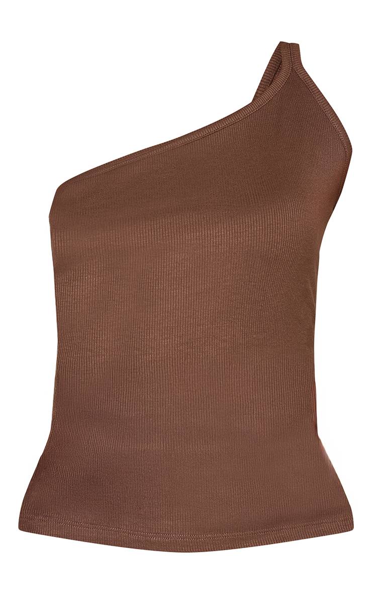 Chocolat Débardeur Côtelé Doux À Encolure Asymétrique