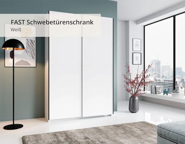 Schlafkontor Schwebetürenschrank »Heimo/Fast Schrank Kleiderschrank Garderobe« geringe Tiefe, ausziehbarer Kleiderstange, Garderobenschrank, 6 Böden