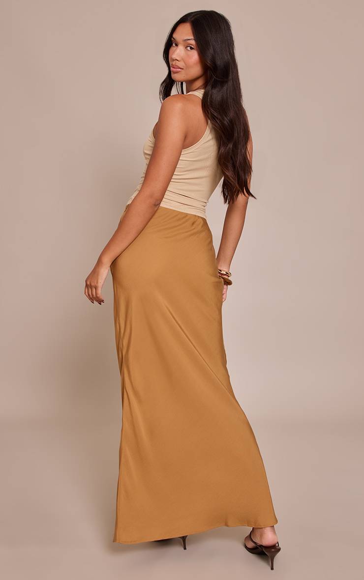 Marron Jupe Longue Basique En Tencel