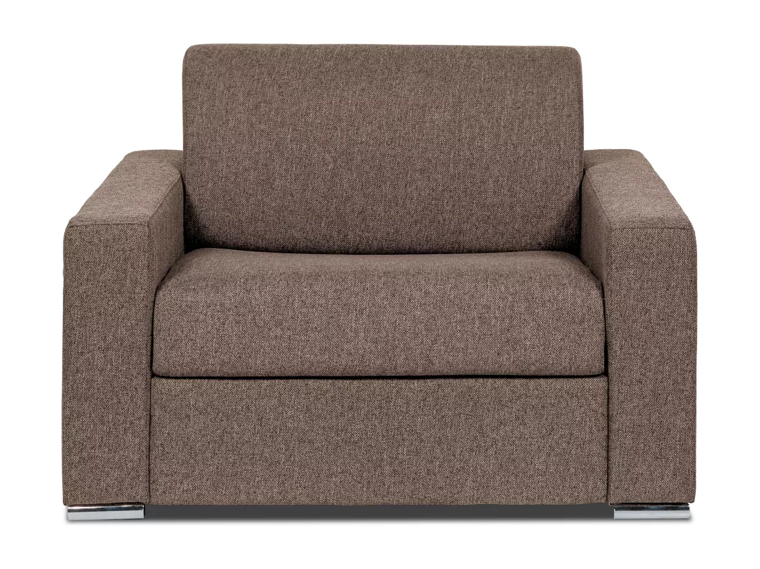 Fauteuil convertible express en tissu marron. Couchage 70 cm. Matelas 14 cm. CALITO