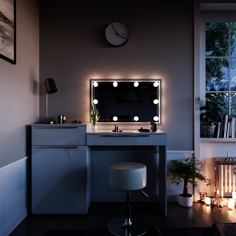 Vicco Schminktisch Little Lilli Frisiertisch Kommode Frisierkommode Spiegel Weiß inklusive Hocker und LED-Lichterkette