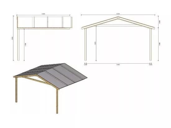 Abri de jardin en bois - 4x3 m + terrasse avec balustrade et avant-toit en bois - 24 m2 - DOM337+DOM392+DOM393+POD04 - ALTANKA