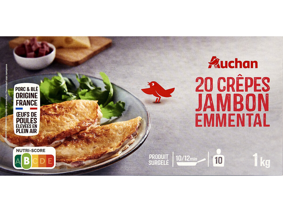 CREPES AUCHAN FIAMBRE COM QUEIJO EMMENTAL 20UN 1KG