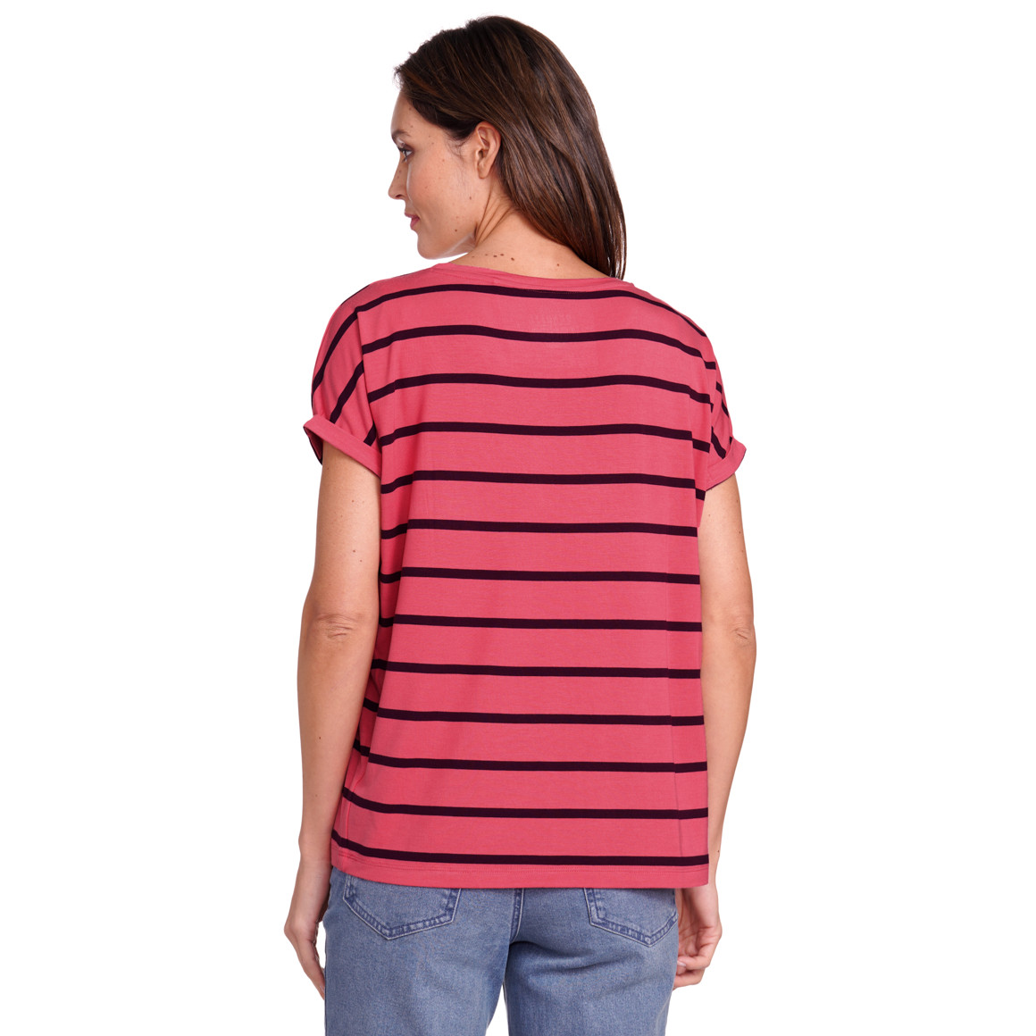 Gina Benotti Damen T-Shirt mit Streifen pink / dunkellila