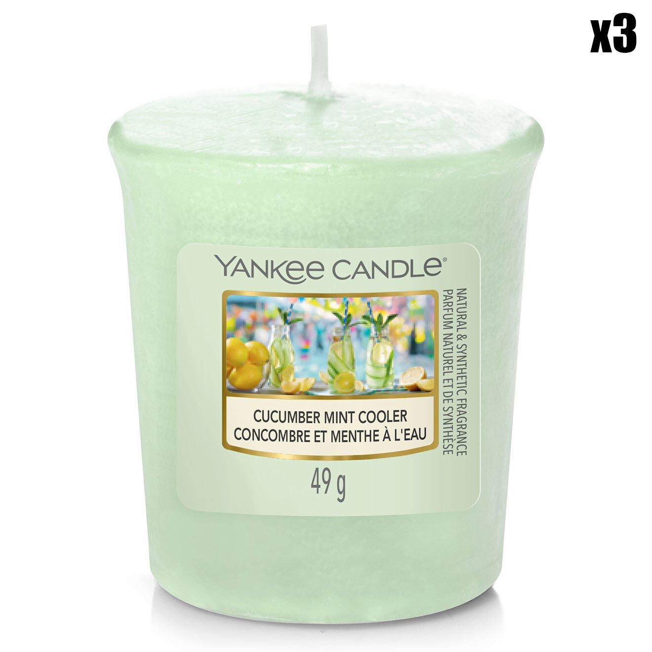 Yankee Candle 3 Bougies parfumée votive Original Concombre & menthe à l'eau - 15h