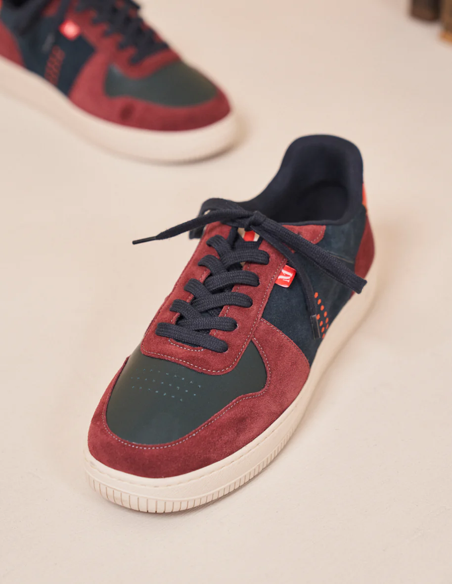 Baskets basses Maxence H - Suède et cuir bordeaux petrole