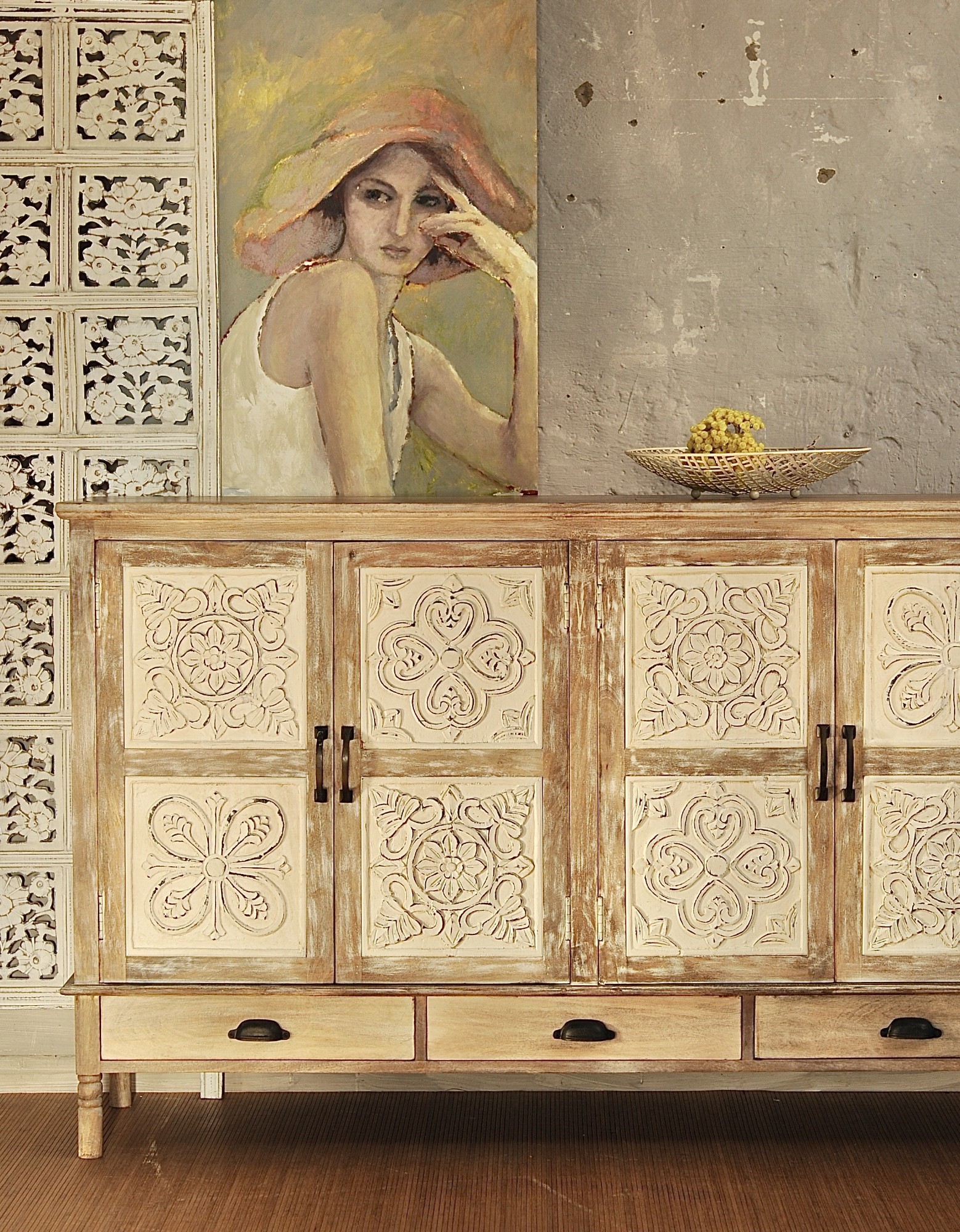 Sideboard 'Ladiche', natur, weiß, B 160 cm, H 102 cm, T 40 cm von fischer's lagerhaus