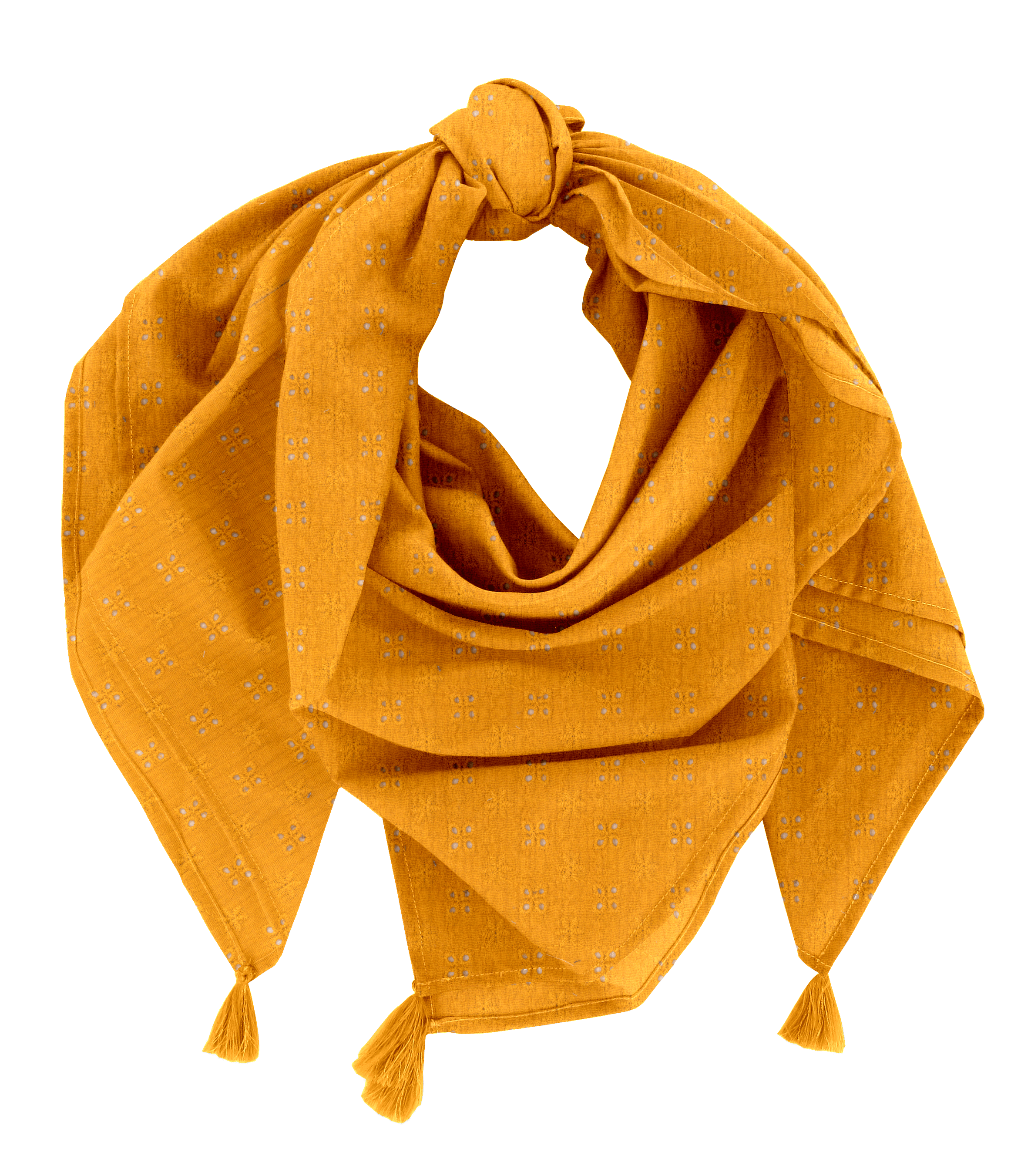 Foulard Pompon Gaze Dentelle Ocre