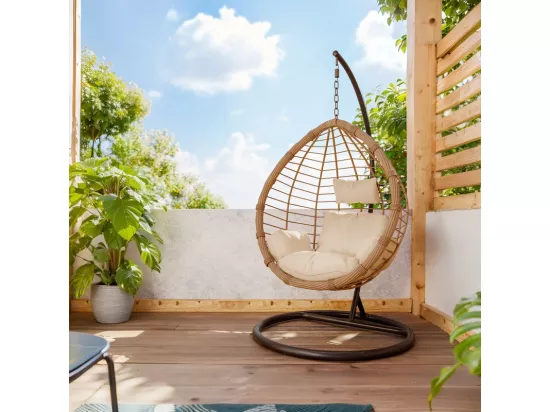 fauteuil suspendu balancelle de jardin métal rotin naturel coussin beige