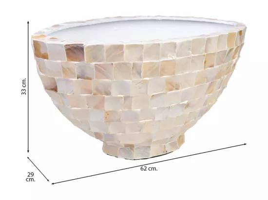 Jardinière en bois et nacre beige 62x29x33h cm