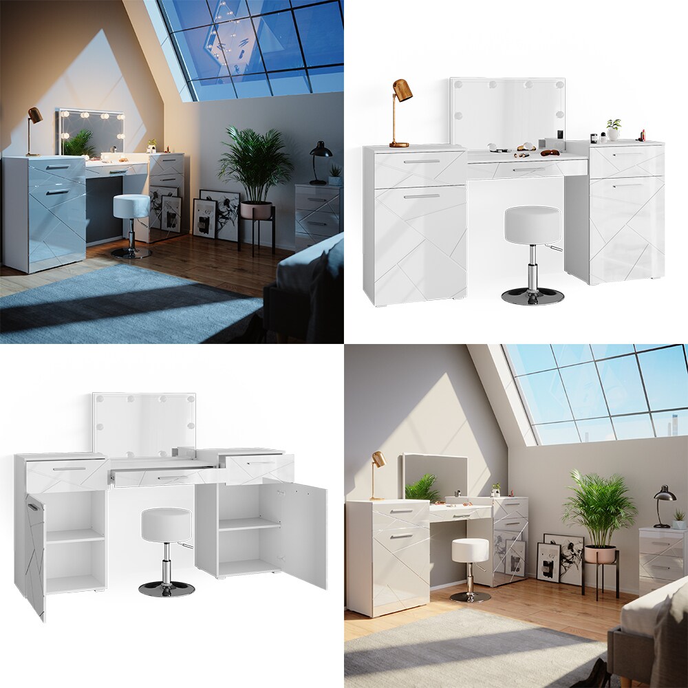 Vicco Schminktisch Frisiertisch Frisierkommode Irma Weiß Spiegel LED Hocker