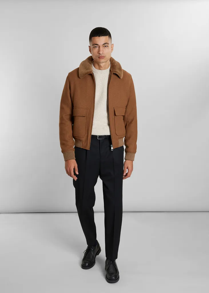Blouson aviateur col mouton laine fabriquée en France L'Exception Paris