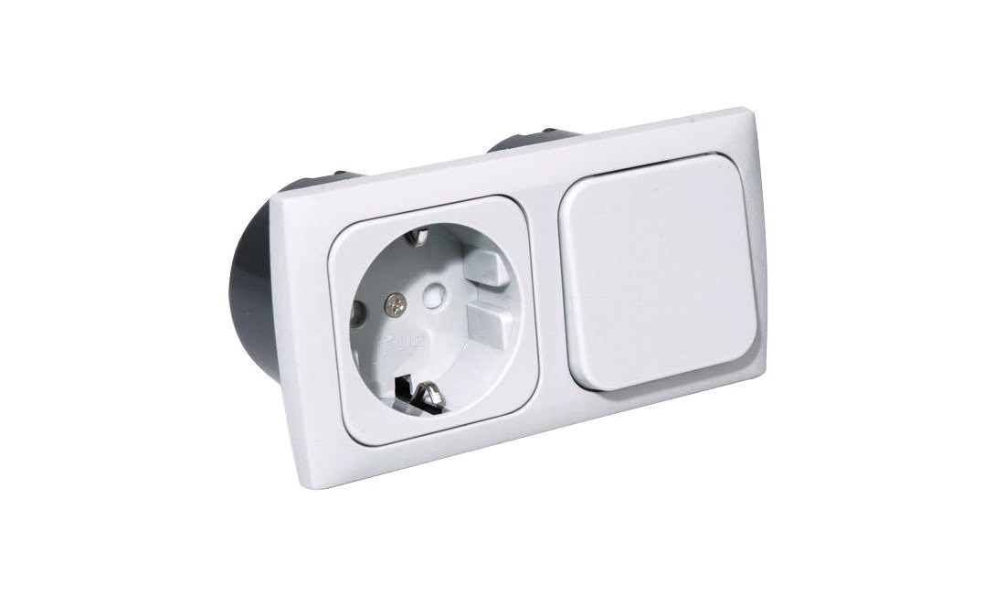 Indbygningsstik 220v med afbryder komplet hvid