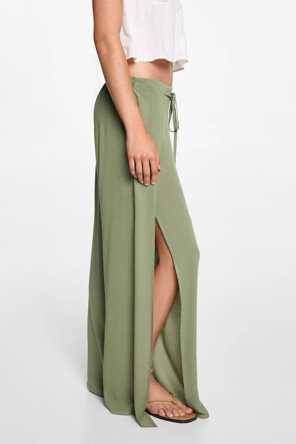 MANGO TEEN wide leg broek beige - kaki