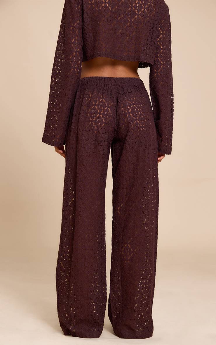 Marron Pantalon Droit En Dentelle