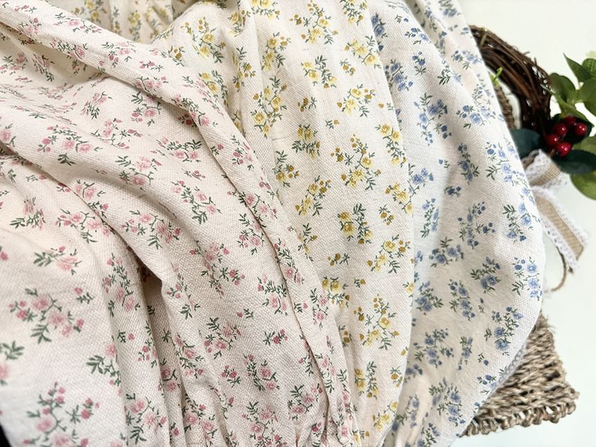 Santeh - Midi-lijn jurk met lange mouwen, ronde hals en bloemenprint