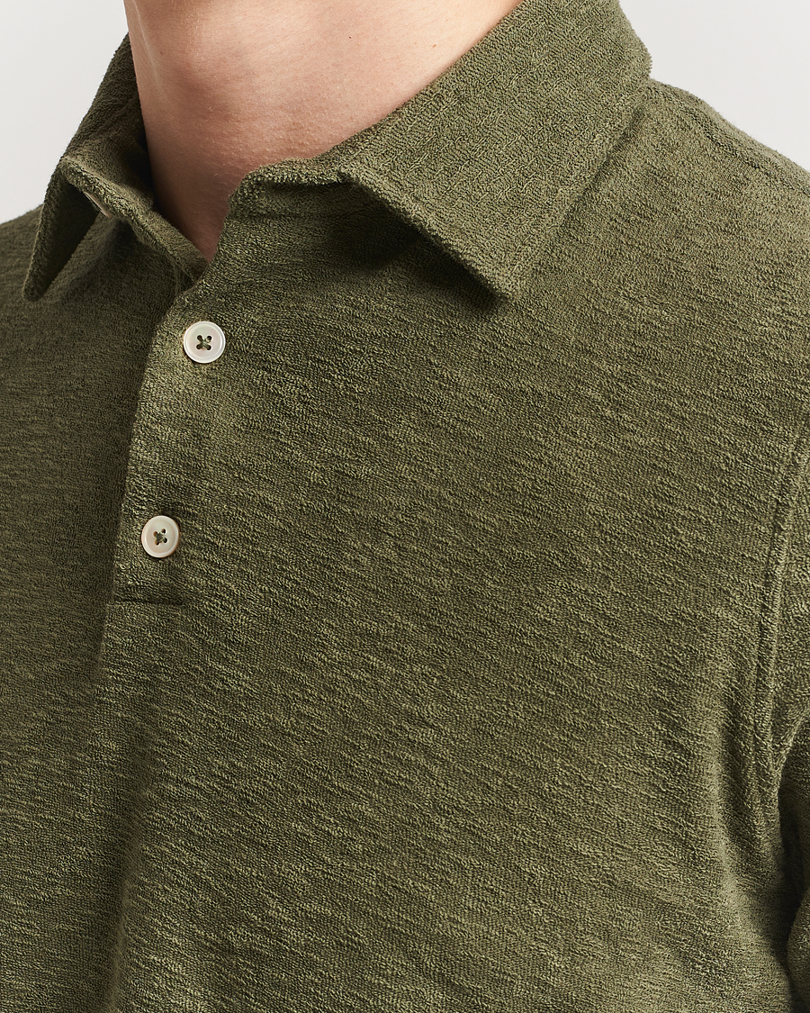 Stenströms Terry Slub Cotton Polo Green