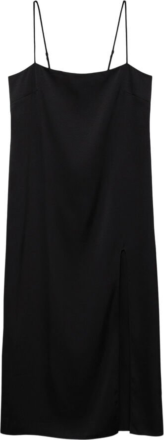 MANGO Side-slit satin dress Black