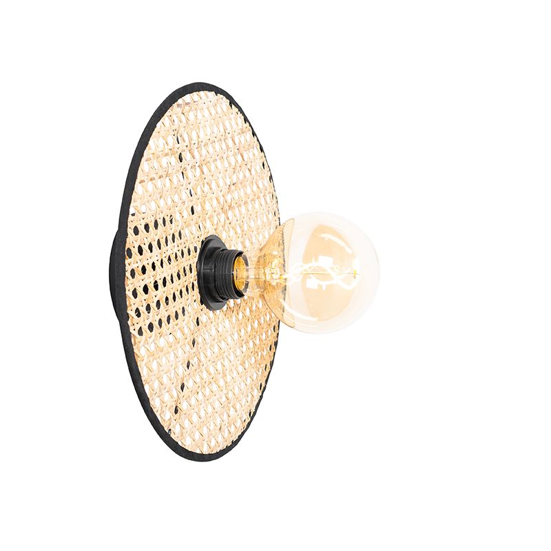 Landelijke plafond en wandlamp zwart met rotan 30 cm - Kata