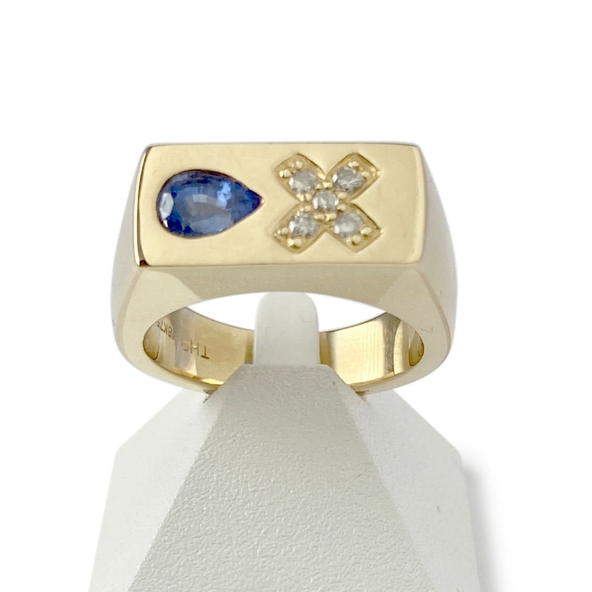 Chevaliere d'occasion or 750 jaune saphir et diamants
