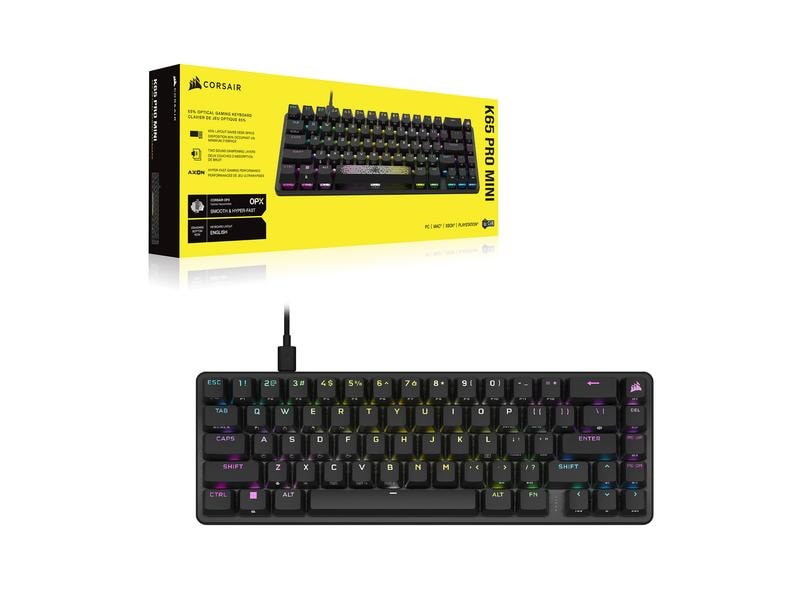 Corsair Gaming-Tastatur K65 Pro Mini Optisch-mechanische Gaming-Tastatur mit RGB-LED Hintergrundbeleuchtung und Corsair OPX-Tastenschaltern