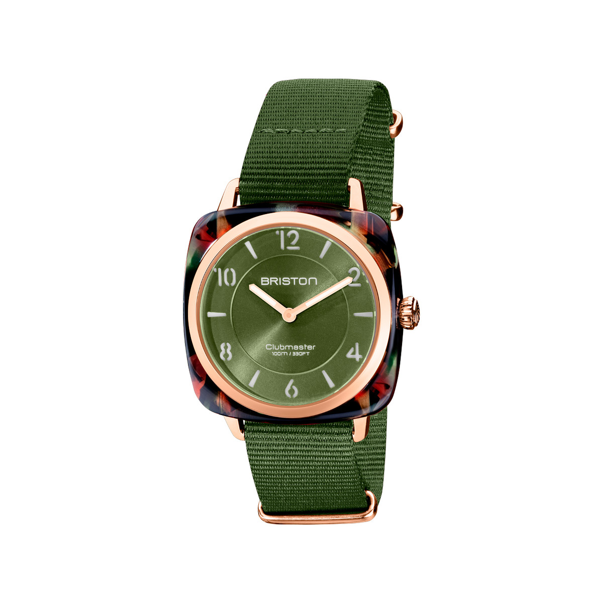 Montre BRISTON clubmaster chic femme bracelet tissu vert olive