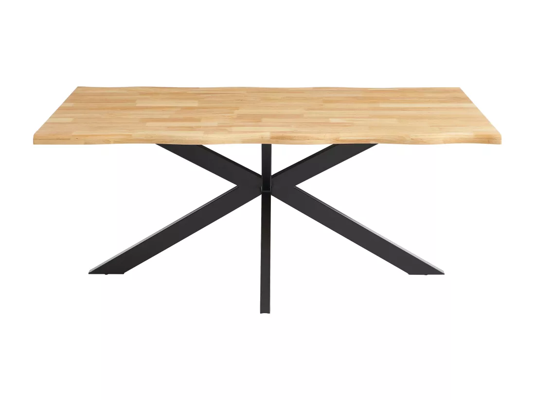 Table à manger 6 personnes en bois d'hévéa et métal noir - Naturel clair - COMULIA