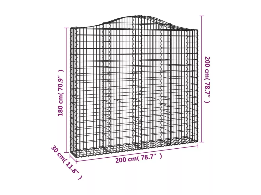Paniers à gabions arqués 10 pcs 200x30x180-200 Fer galvanisé