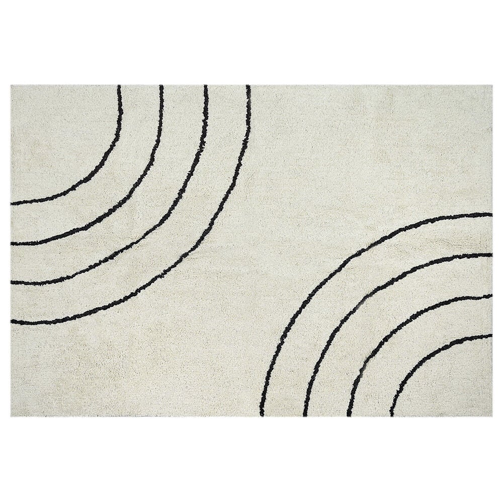 Tapis rectangulaire beige ligne géométrique noir 120x170cm
