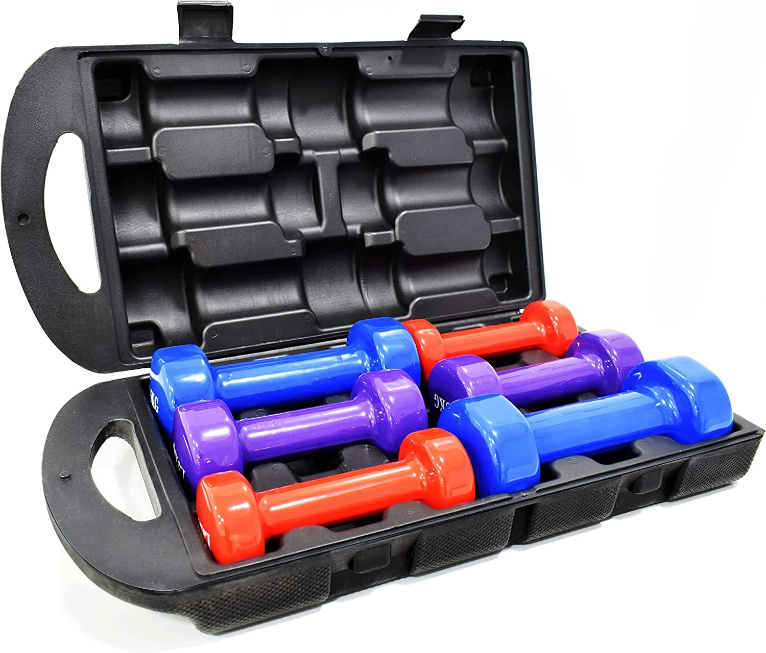 (7-tlg. Set) 10 kg Vinyl Fitness Kurzhanteln Sport Gewichte mit Aufbewahrungskoffer - Bunt