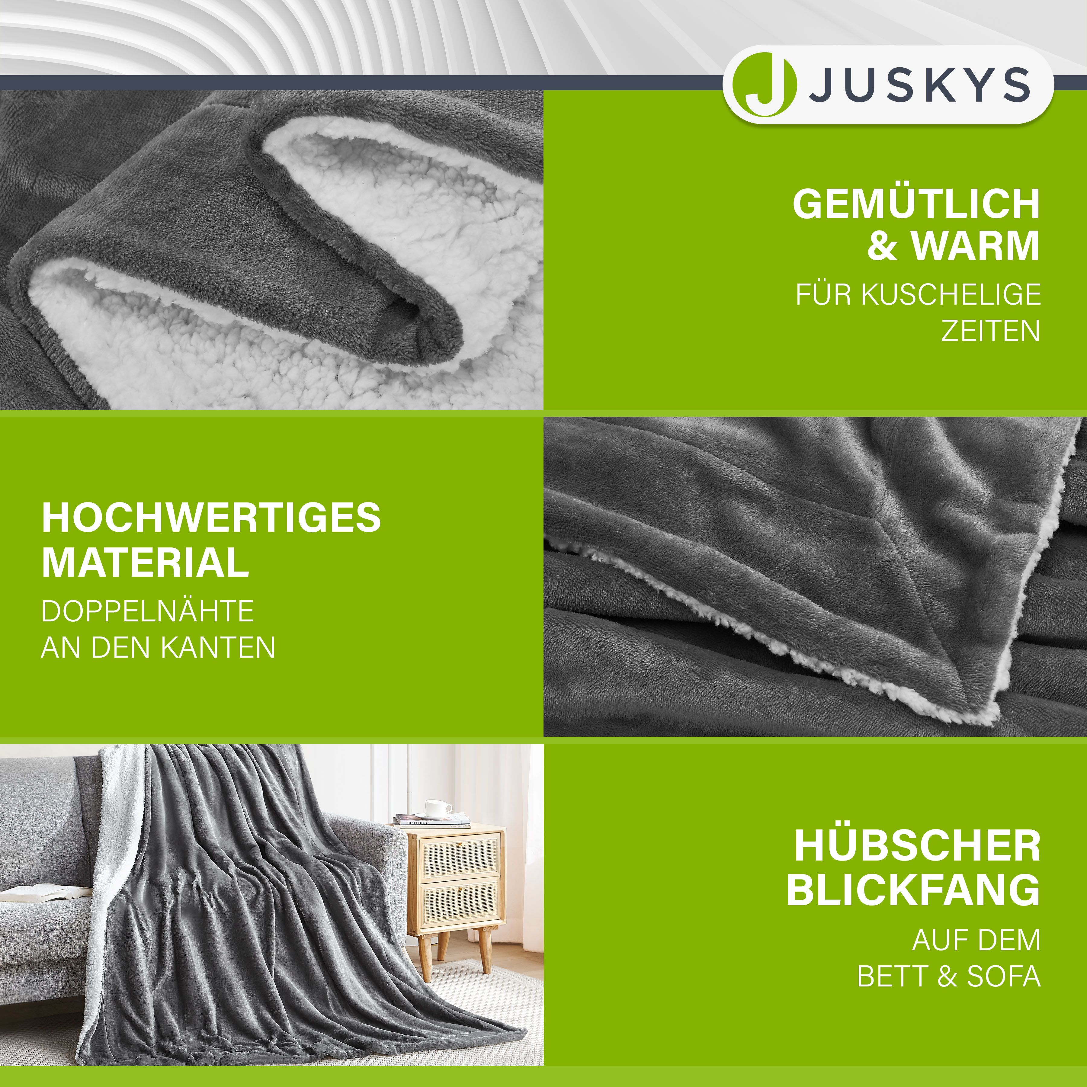 Juskys Fleecedecke 150x200 cm mit Sherpa - flauschig, waschbar - Decke für Bett & Couch - Dunkelgrau