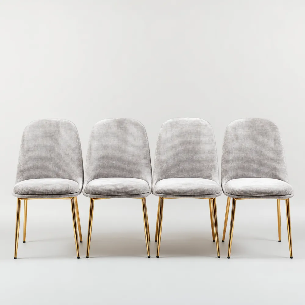 Esszimmerstuhl Set 45x48x85 cm Samt Polsterung Goldene Beine – 4er-Set – Grau – Moderne Eleganz