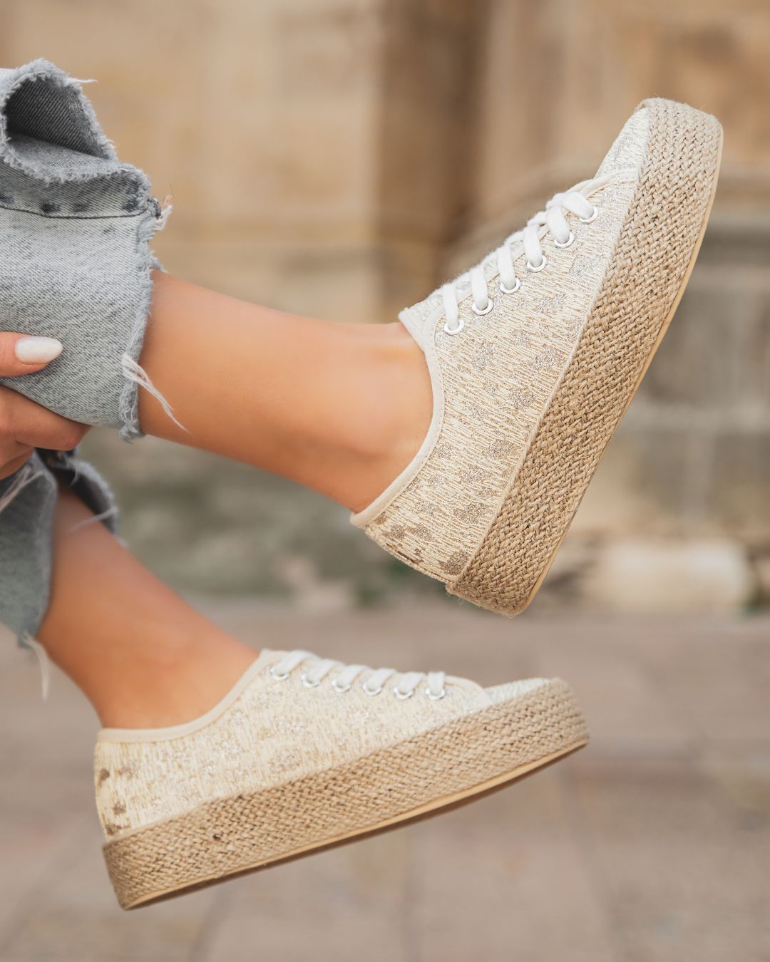 Basket femme dorée en toile espadrille - Beatrix