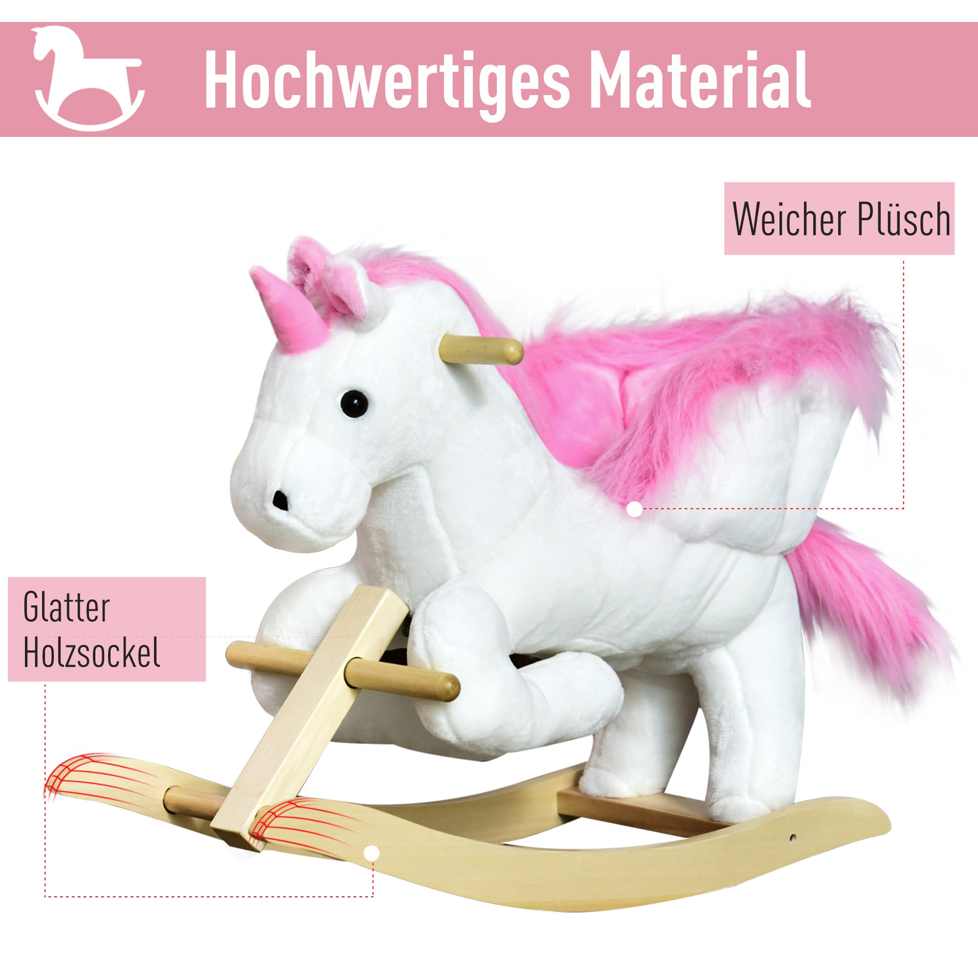 HOMCOM Schaukeltier mit Einhorndesign bunt 65L x 32B x 55H cm