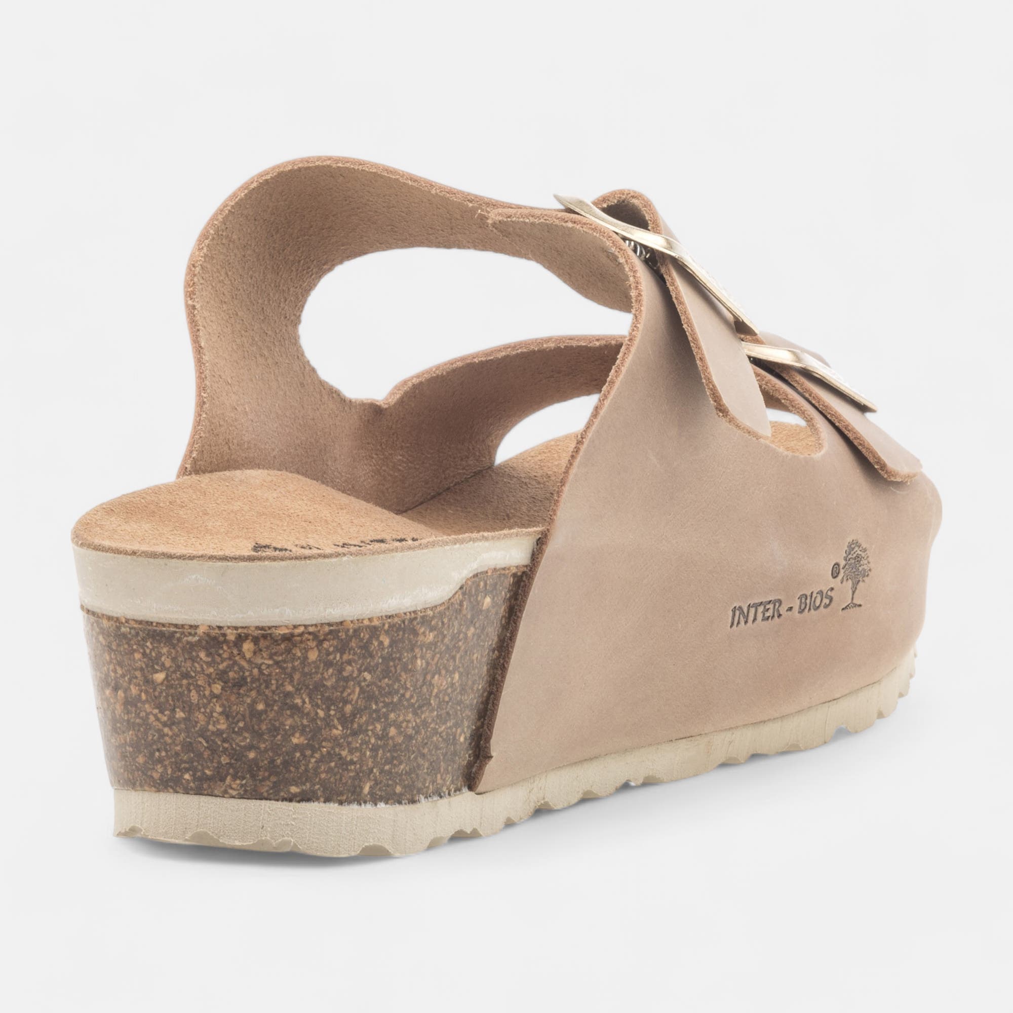 Mules semelle liège à talon compensé Femme en cuir beige