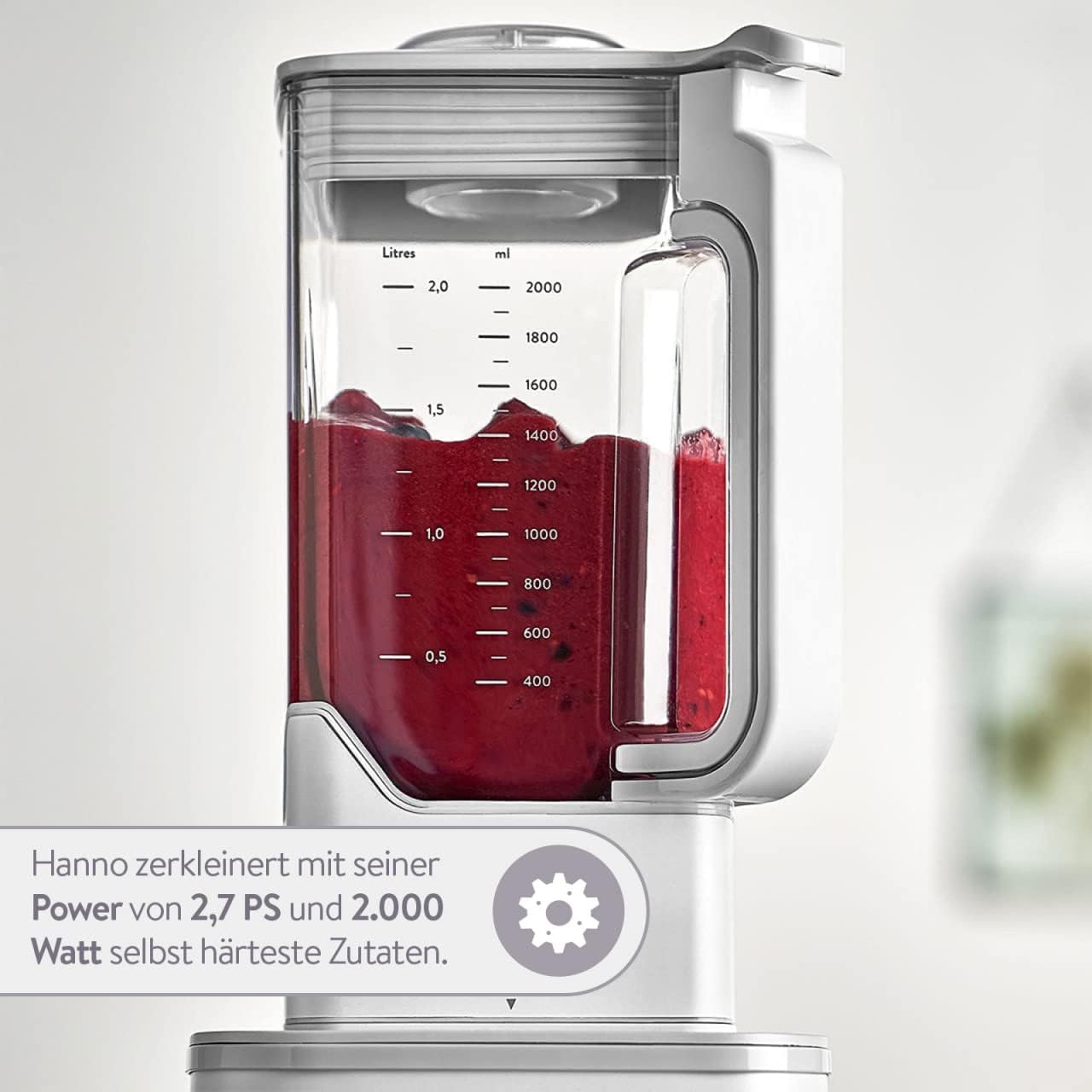 SPRINGLANE Hochleistungsmixer Hanno 2000 W, 32.000 U/min, 4 Programme, Selbstreinigungsfunktion, Standmixer mit 2,5 L Tritan-Behälter ohne BPA, inkl. Edelstahlmixbehälter & To-Go-Mixflasche
