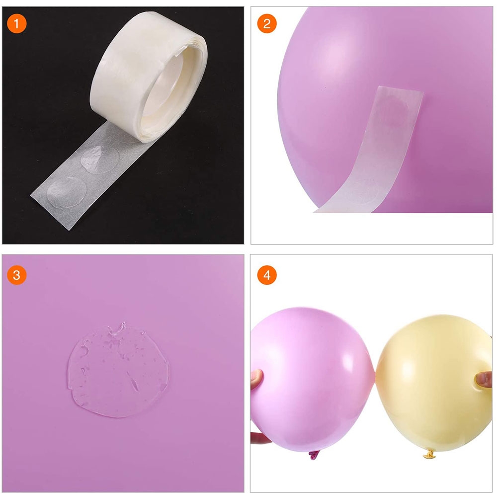 (3-tlg Set) 2x5m Luftballon Verbindungsstreifen   Doppelseitige Klebepunkte (100 Stk) - Transparent