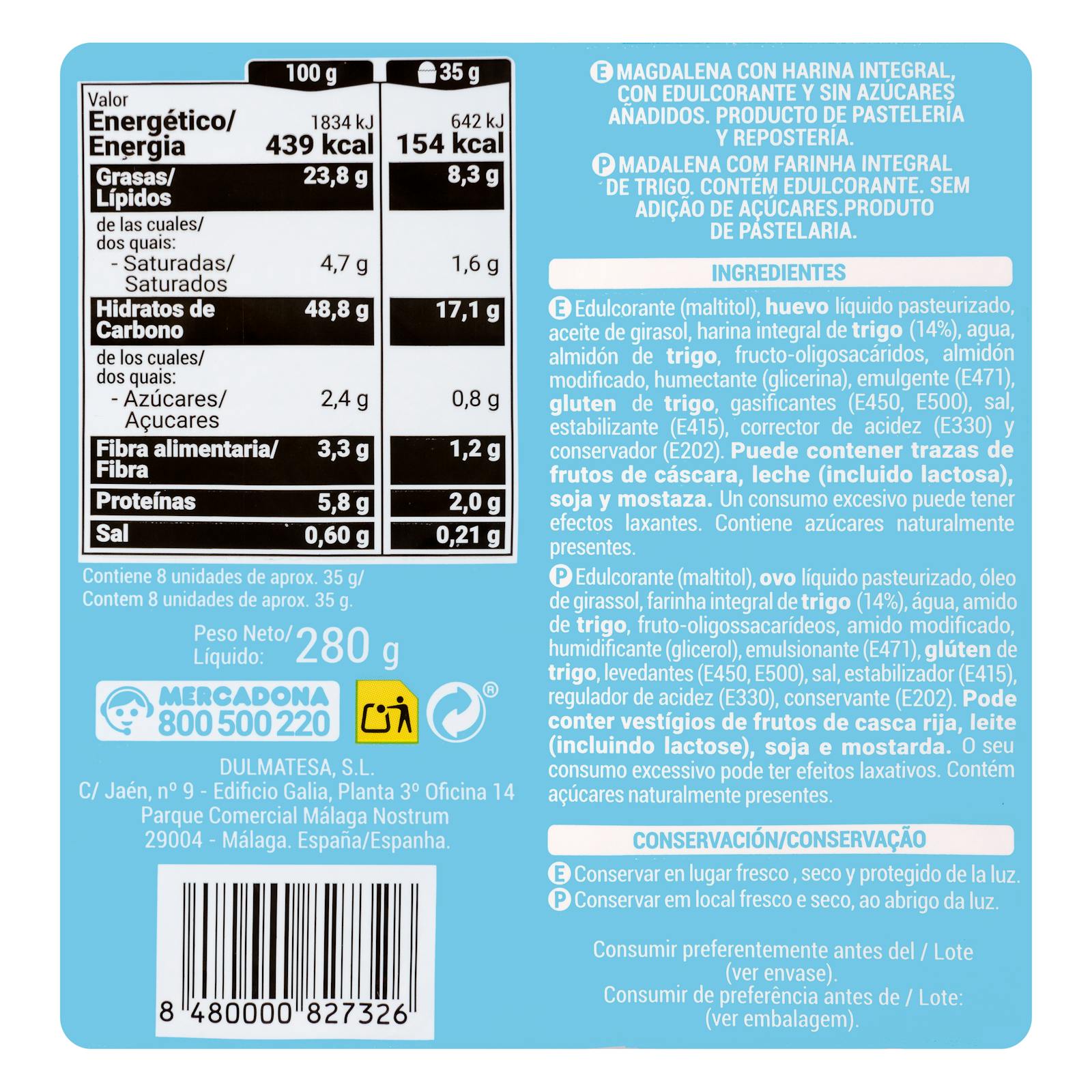 Muffins de blé entier Hacendado avec 0% de sucre ajouté