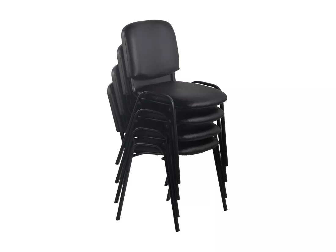 Lot de 12 Chaise de conférence - Similicuir & Métal noir mat - Gris - Ken