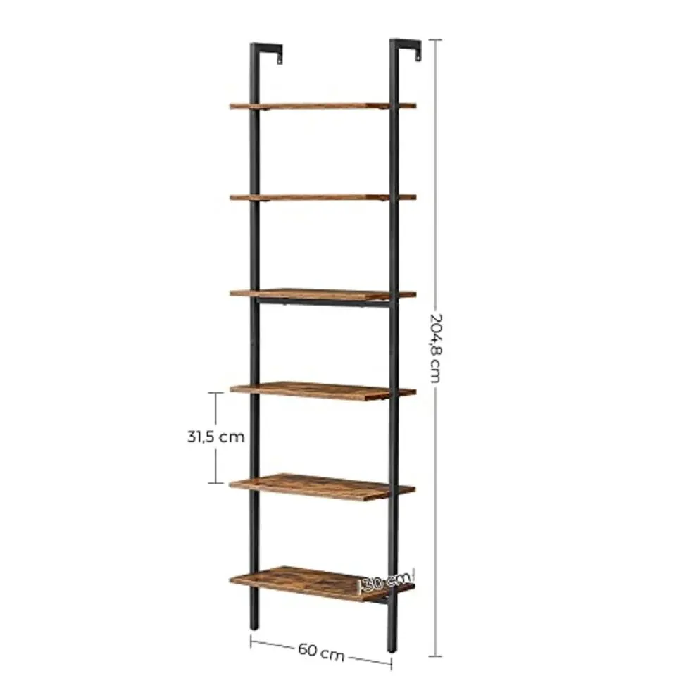 VASAGLE Industriele Ladderplank 6 Etages, Wandplank 15 kg Draagvermogen